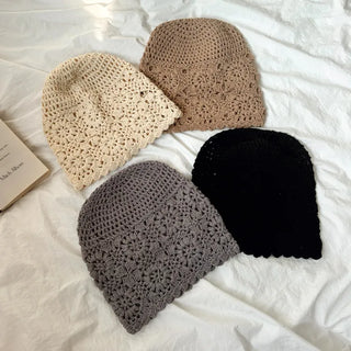 Knitted Flower Crochet Beanie Hat