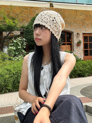 Knitted Flower Crochet Beanie Hat