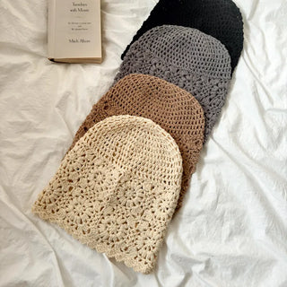 Knitted Flower Crochet Beanie Hat