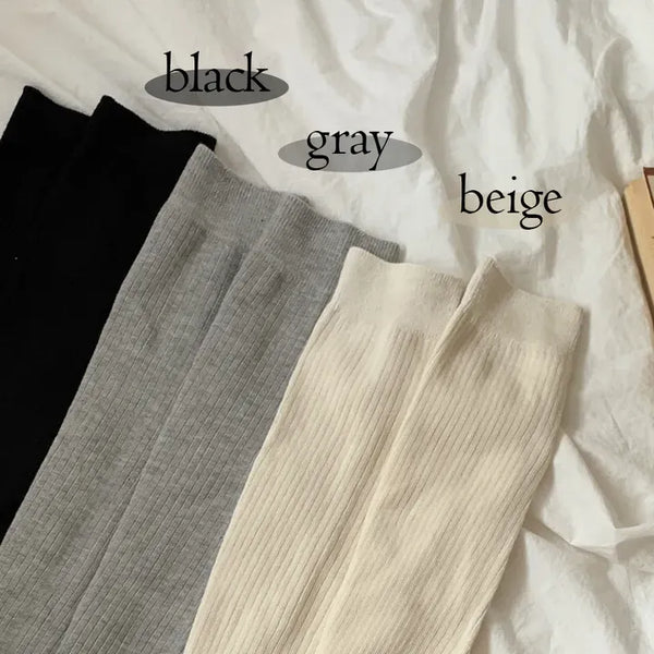 Long D Ribbed Slim Basic Plain Warmer Knee Socks Long Socks