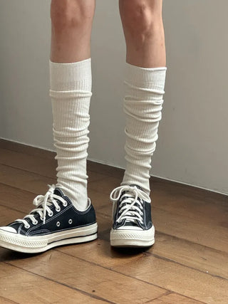 Long D Ribbed Slim Basic Plain Warmer Knee Socks Long Socks