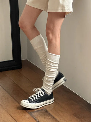 Long D Ribbed Slim Basic Plain Warmer Knee Socks Long Socks