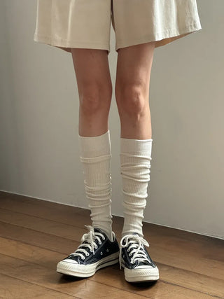 Long D Ribbed Slim Basic Plain Warmer Knee Socks Long Socks