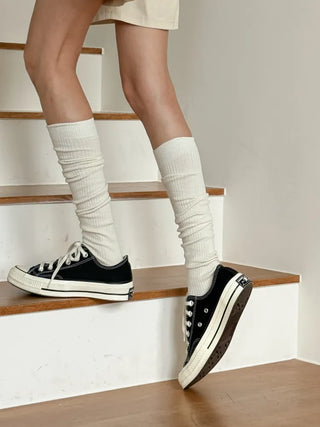 Long D Ribbed Slim Basic Plain Warmer Knee Socks Long Socks