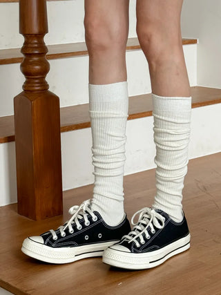 Long D Ribbed Slim Basic Plain Warmer Knee Socks Long Socks