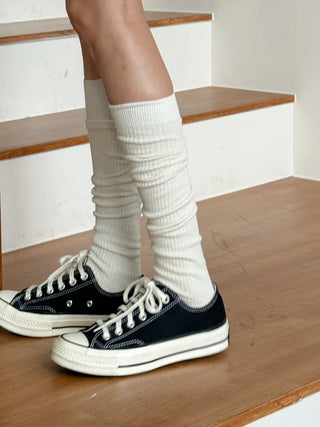 Long D Ribbed Slim Basic Plain Warmer Knee Socks Long Socks
