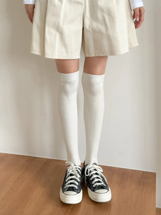 Long D Ribbed Slim Basic Plain Warmer Knee Socks Long Socks