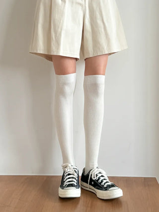 Long D Ribbed Slim Basic Plain Warmer Knee Socks Long Socks