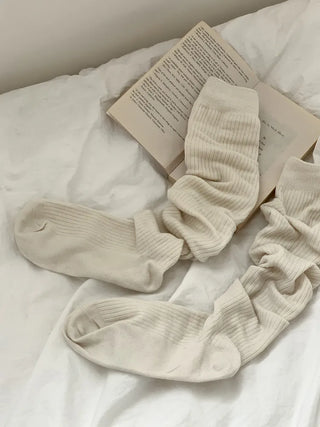 Long D Ribbed Slim Basic Plain Warmer Knee Socks Long Socks