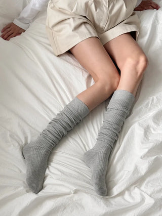 Long D Ribbed Slim Basic Plain Warmer Knee Socks Long Socks