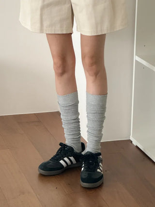Long D Ribbed Slim Basic Plain Warmer Knee Socks Long Socks
