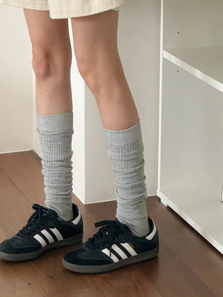 Long D Ribbed Slim Basic Plain Warmer Knee Socks Long Socks