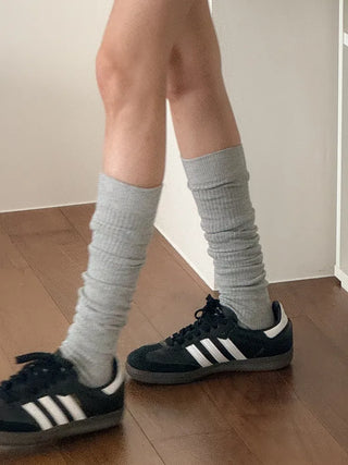 Long D Ribbed Slim Basic Plain Warmer Knee Socks Long Socks