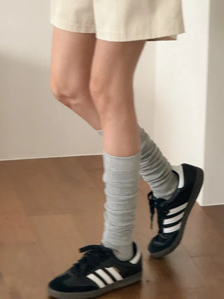 Long D Ribbed Slim Basic Plain Warmer Knee Socks Long Socks