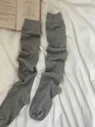 Long D Ribbed Slim Basic Plain Warmer Knee Socks Long Socks