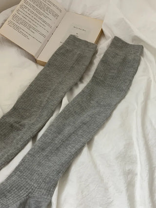 Long D Ribbed Slim Basic Plain Warmer Knee Socks Long Socks