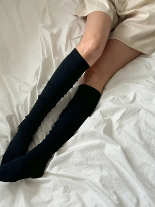 Long D Ribbed Slim Basic Plain Warmer Knee Socks Long Socks