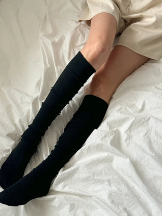 Long D Ribbed Slim Basic Plain Warmer Knee Socks Long Socks