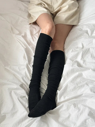 Long D Ribbed Slim Basic Plain Warmer Knee Socks Long Socks