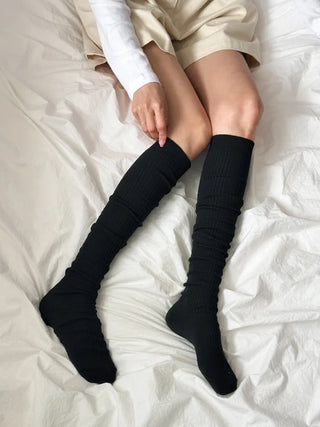 Long D Ribbed Slim Basic Plain Warmer Knee Socks Long Socks
