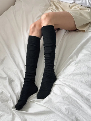 Long D Ribbed Slim Basic Plain Warmer Knee Socks Long Socks