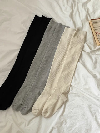 Long D Ribbed Slim Basic Plain Warmer Knee Socks Long Socks
