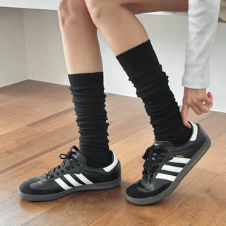 Long D Ribbed Slim Basic Plain Warmer Knee Socks Long Socks