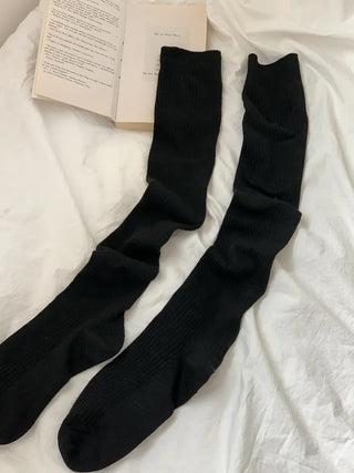 Long D Ribbed Slim Basic Plain Warmer Knee Socks Long Socks