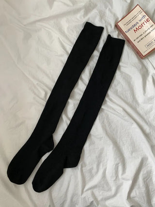 Long D Ribbed Slim Basic Plain Warmer Knee Socks Long Socks