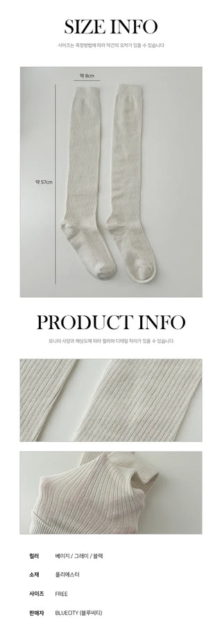 Long D Ribbed Slim Basic Plain Warmer Knee Socks Long Socks