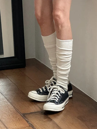Long D Ribbed Slim Basic Plain Warmer Knee Socks Long Socks