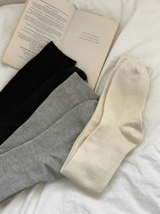 Long D Ribbed Slim Basic Plain Warmer Knee Socks Long Socks