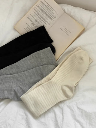 Long D Ribbed Slim Basic Plain Warmer Knee Socks Long Socks