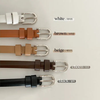 Leo've Slim Daily Silver Simple Leather Belt