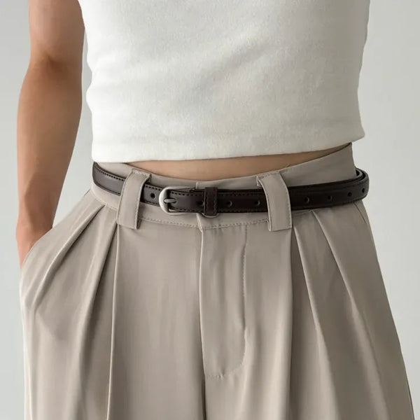 Tondain Matte Silver Simple Leather Belt