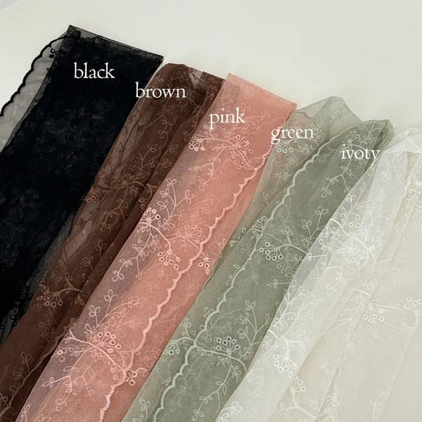 Autumns Punching See-through Flower Embroidery Lace Long Muffler Scarf