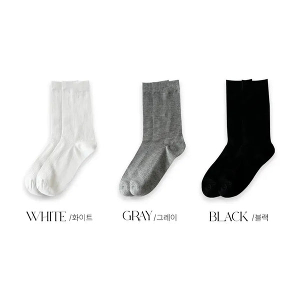 20cm Ribbed Stretchy Basic Daily Mid-Length Socks Set
