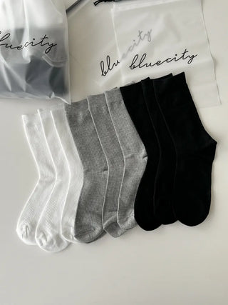 20cm Ribbed Stretchy Basic Daily Mid-Length Socks Set