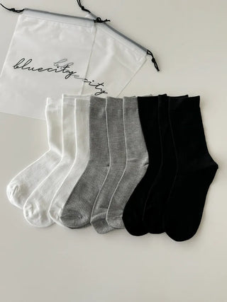 20cm Ribbed Stretchy Basic Daily Mid-Length Socks Set