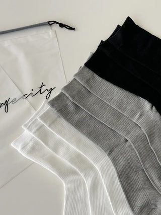 20cm Ribbed Stretchy Basic Daily Mid-Length Socks Set