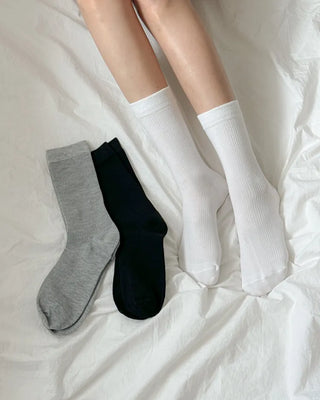20cm Ribbed Stretchy Basic Daily Mid-Length Socks Set