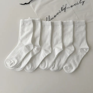 20cm Ribbed Stretchy Basic Daily Mid-Length Socks Set