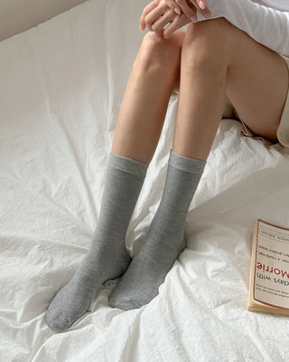 20cm Ribbed Stretchy Basic Daily Mid-Length Socks Set