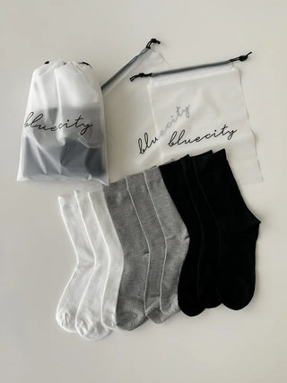 20cm Ribbed Stretchy Basic Daily Mid-Length Socks Set