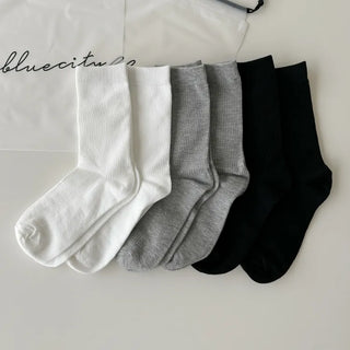 20cm Ribbed Stretchy Basic Daily Mid-Length Socks Set