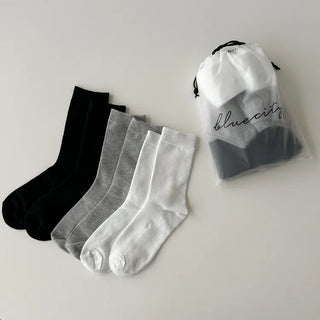 20cm Ribbed Stretchy Basic Daily Mid-Length Socks Set