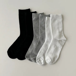 20cm Ribbed Stretchy Basic Daily Mid-Length Socks Set