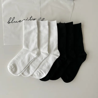 20cm Ribbed Stretchy Basic Daily Mid-Length Socks Set
