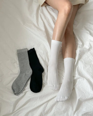 20cm Ribbed Stretchy Basic Daily Mid-Length Socks Set