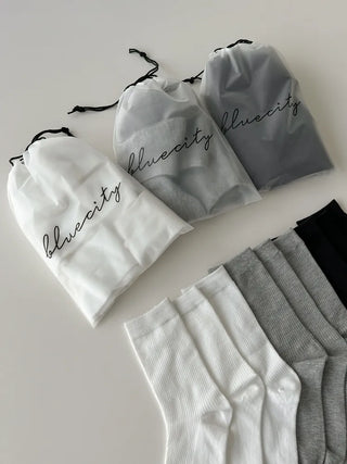 20cm Ribbed Stretchy Basic Daily Mid-Length Socks Set